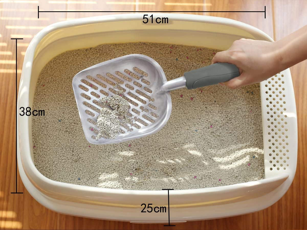 Cat Litter Scoop, Durable Metal Litter Scoop for Kitty, Sifter with Deep Shovel and Ergonomic Handle, Made of Heavy Duty Solid Aluminum, Jumbo Size, Grey