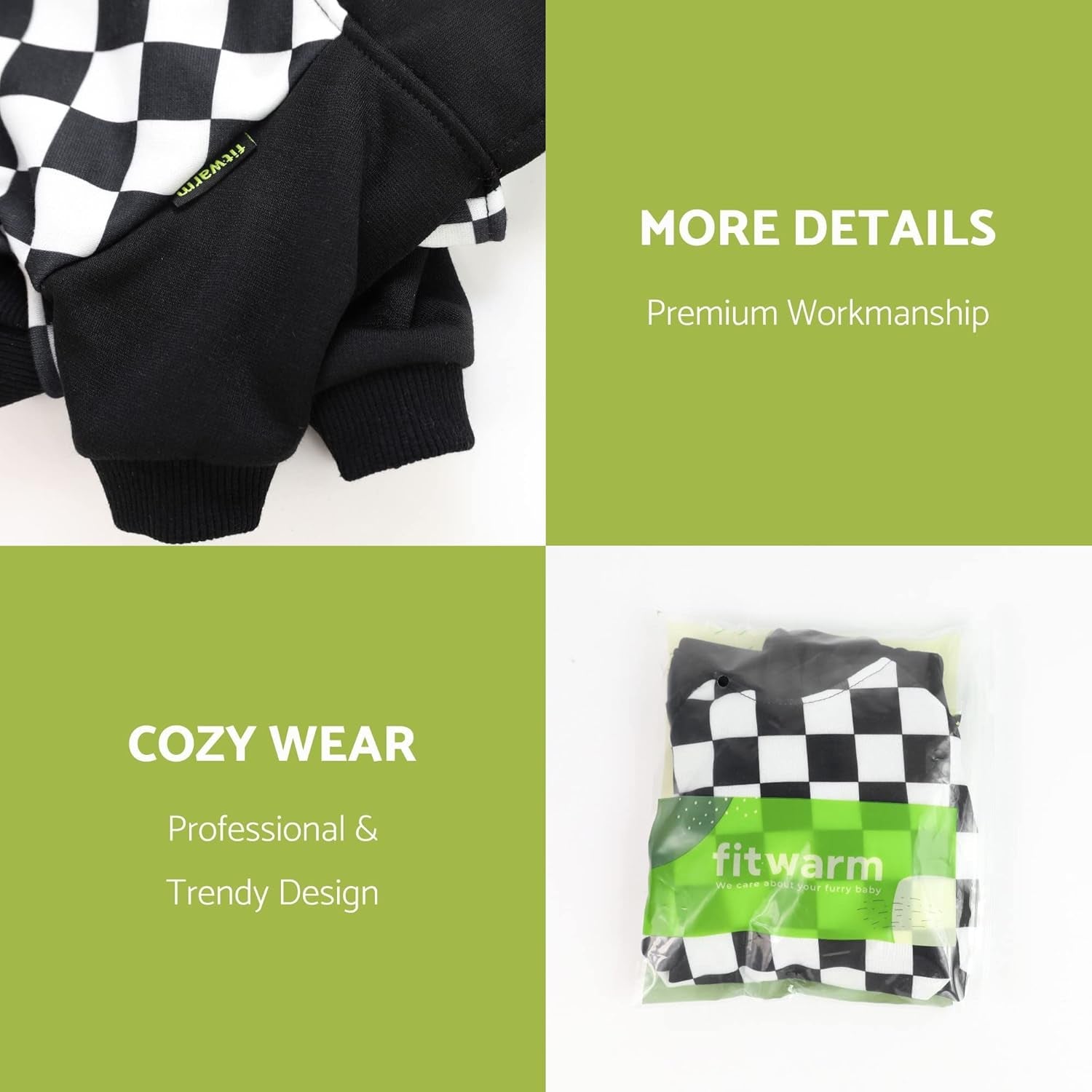 Checkered Plaid Dog Hoodie Lightweight Velvet Breathable Puppy Clothes Pet Sweatshirt Doggie Hooded Outfits Cat Apparel White Black Small