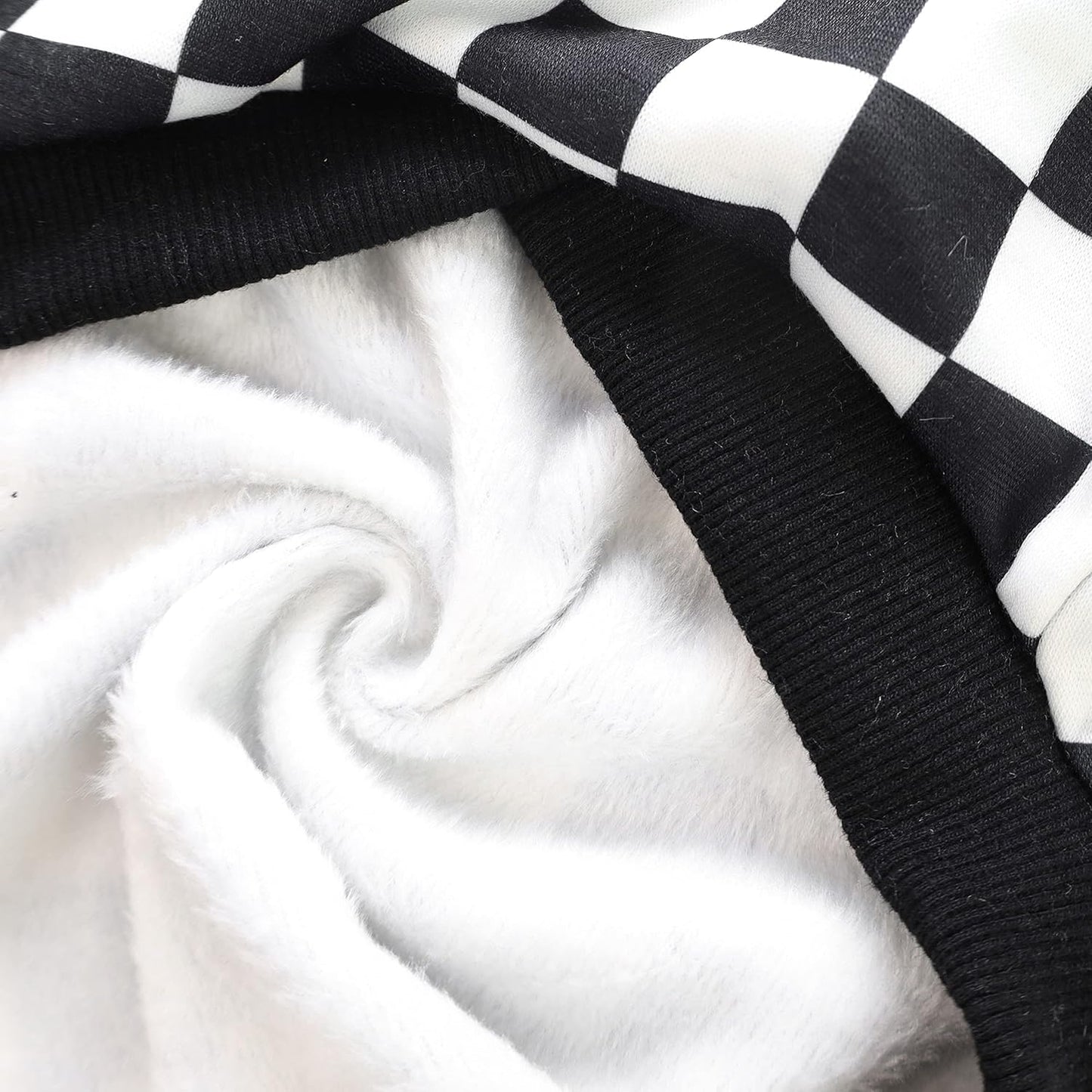 Checkered Plaid Dog Hoodie Lightweight Velvet Breathable Puppy Clothes Pet Sweatshirt Doggie Hooded Outfits Cat Apparel White Black Small