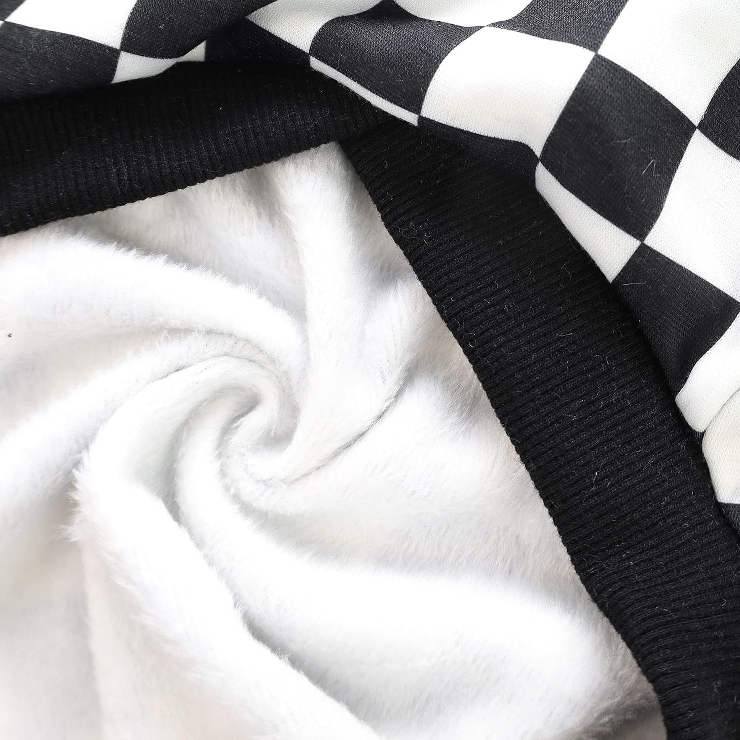 Checkered Plaid Dog Hoodie Lightweight Velvet Breathable Puppy Clothes Pet Sweatshirt Doggie Hooded Outfits Cat Apparel White Black Small