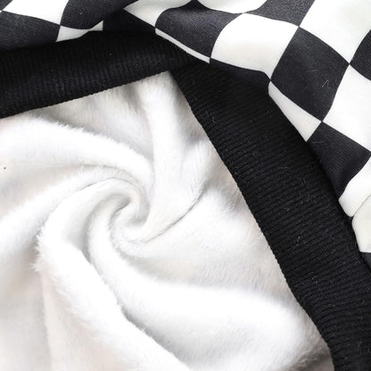 Checkered Plaid Dog Hoodie Lightweight Velvet Breathable Puppy Clothes Pet Sweatshirt Doggie Hooded Outfits Cat Apparel White Black Small