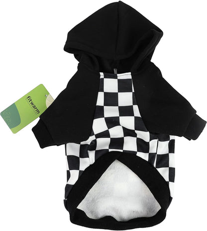 Checkered Plaid Dog Hoodie Lightweight Velvet Breathable Puppy Clothes Pet Sweatshirt Doggie Hooded Outfits Cat Apparel White Black Small