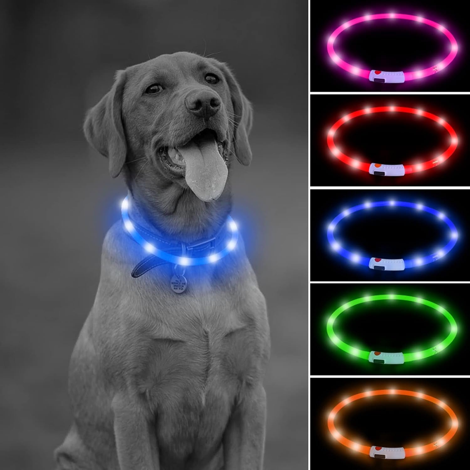 LED Dog Necklace Light, USB Rechargeable Light up Dog Collar, Flash LED Dog Collar for Your Dogs Camping (Blue-Silicone)