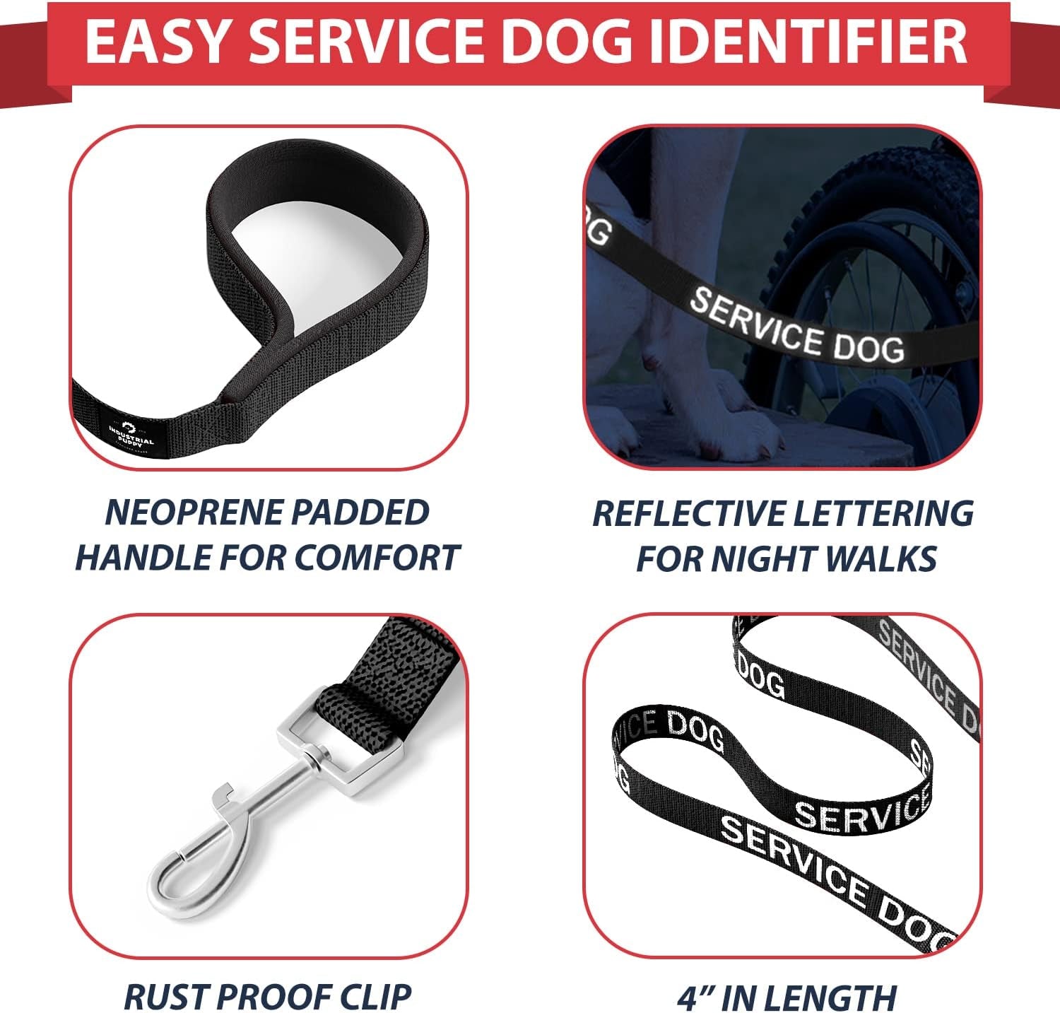 Service Dog Vest with Hook and Loop Straps & Matching Service Dog Leash Set - Harnesses from XXS to XXL - Harness Features Reflective Patch and Comfortable Mesh Design