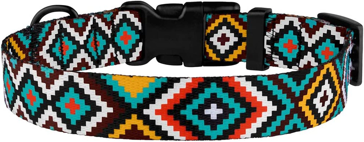 Nylon Dog Collar Aztec Geometric Pattern Ethnic Teal 10-13 Inch