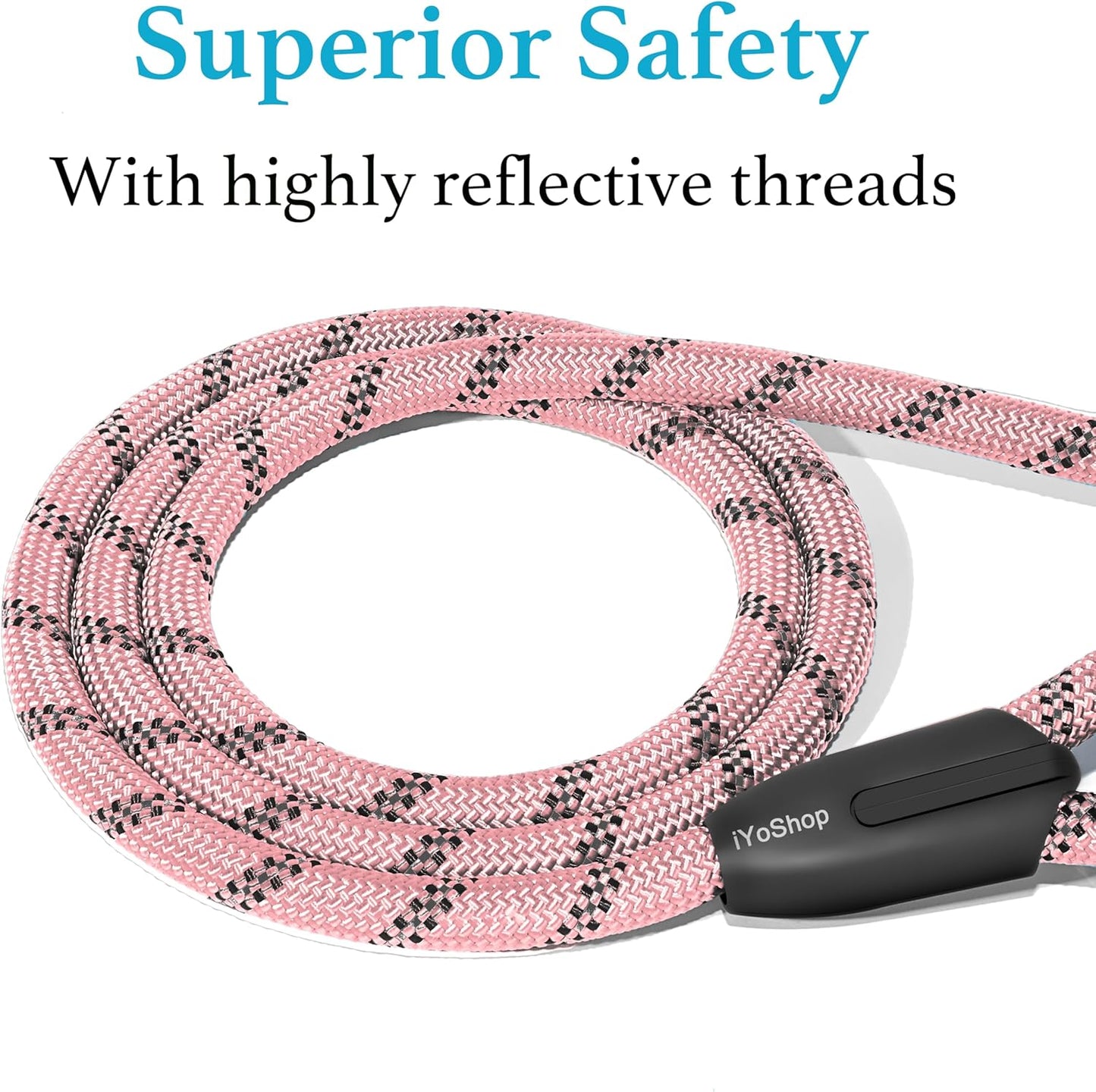 Durable Slip Lead Dog Leash with Padded Handle and Highly Reflective Threads, No Pull Dog Training Leash, (3/8" X 6 FT, Baby Pink)