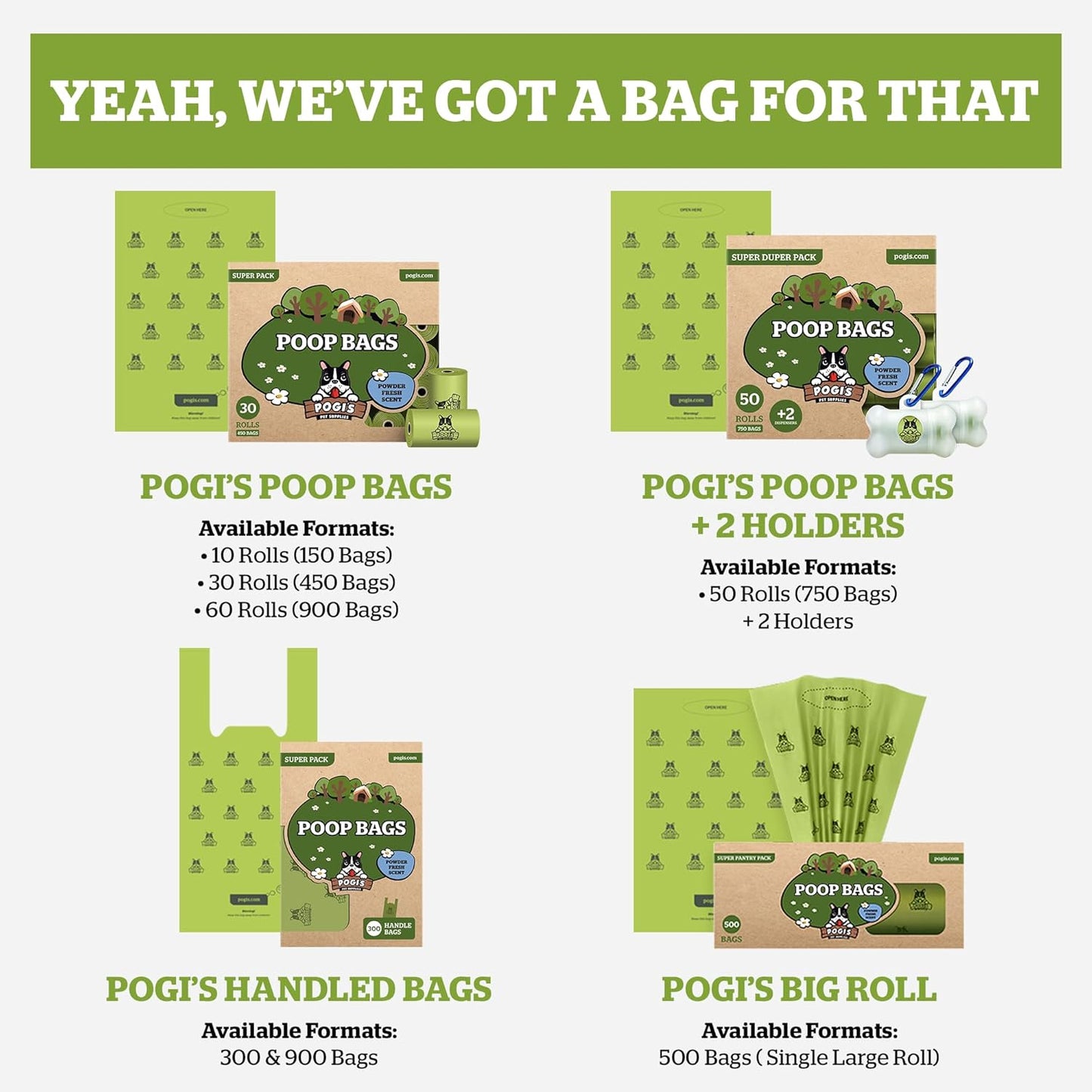 Pogi’S Dog Poop Bags with Handles – Extra-Thick, Leak-Proof, Large, Fresh Scent, 900-Count