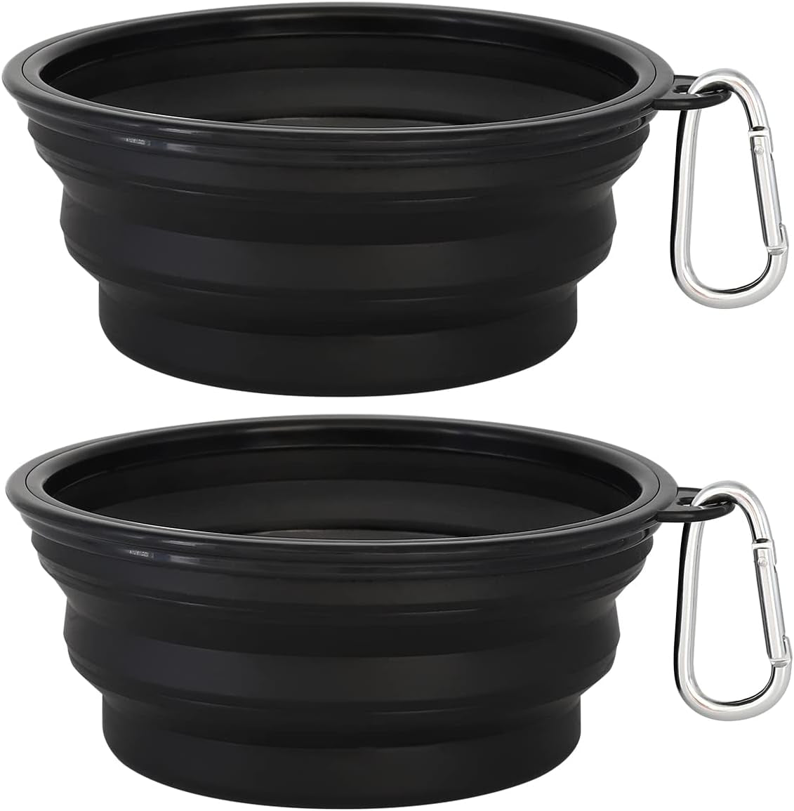 Large Collapsible Dog Bowls 2 Pack, 34Oz Foldable Dog Travel Bowl, Portable Pet Water Food Bowl with Clasp, Pet Cat Feeding Cup Dish for Traveling, Walking, Hiking (Black+Black)