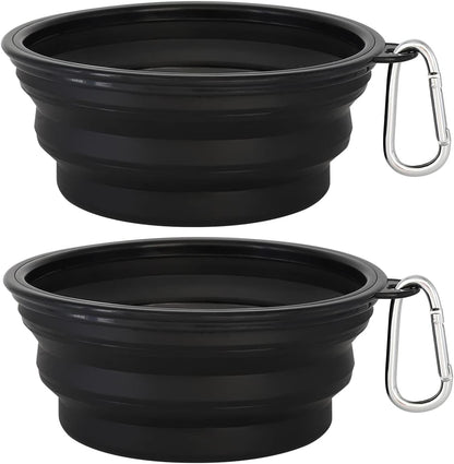 Large Collapsible Dog Bowls 2 Pack, 34Oz Foldable Dog Travel Bowl, Portable Pet Water Food Bowl with Clasp, Pet Cat Feeding Cup Dish for Traveling, Walking, Hiking (Black+Black)