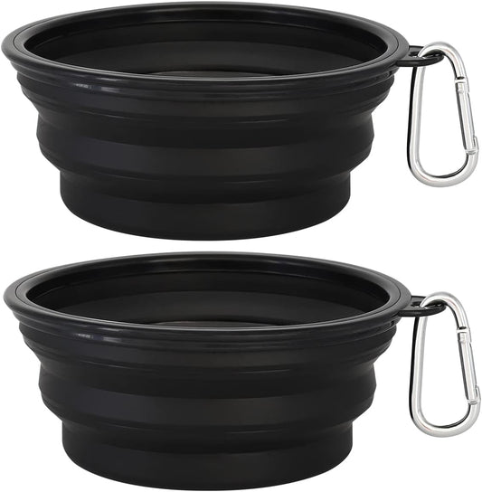 Large Collapsible Dog Bowls 2 Pack, 34Oz Foldable Dog Travel Bowl, Portable Pet Water Food Bowl with Clasp, Pet Cat Feeding Cup Dish for Traveling, Walking, Hiking (Black+Black)