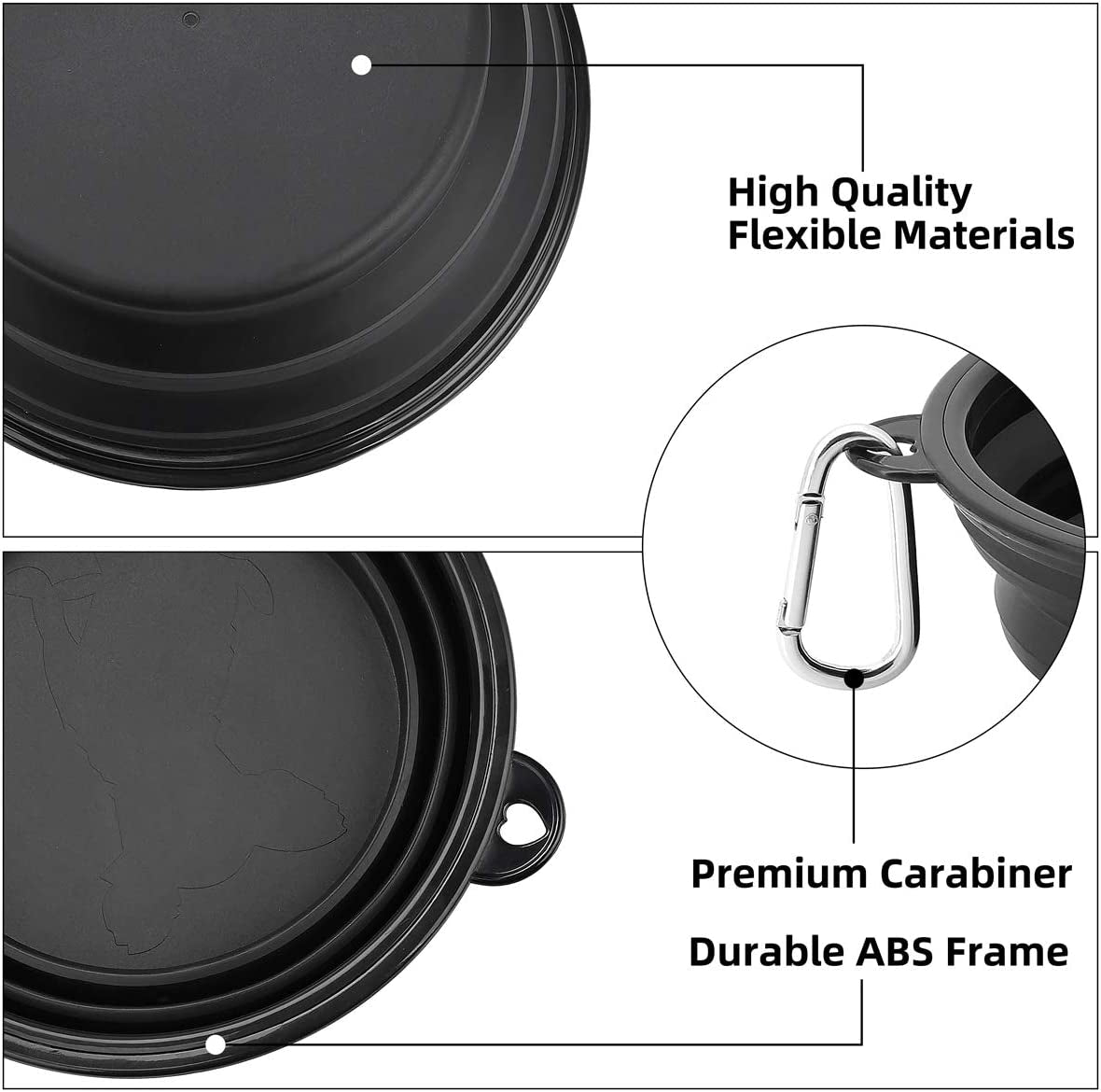 Large Collapsible Dog Bowls 2 Pack, 34Oz Foldable Dog Travel Bowl, Portable Pet Water Food Bowl with Clasp, Pet Cat Feeding Cup Dish for Traveling, Walking, Hiking (Black+Black)