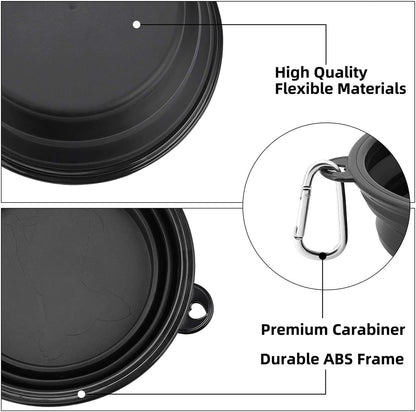 Large Collapsible Dog Bowls 2 Pack, 34Oz Foldable Dog Travel Bowl, Portable Pet Water Food Bowl with Clasp, Pet Cat Feeding Cup Dish for Traveling, Walking, Hiking (Black+Black)