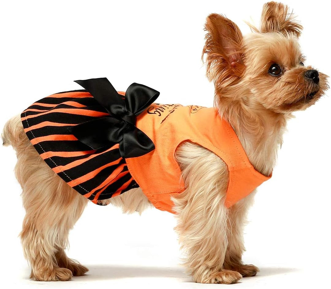 Halloween Dog Dresses Puppy Party Costumes Doggie Shirts Cat Outfits Orange Medium