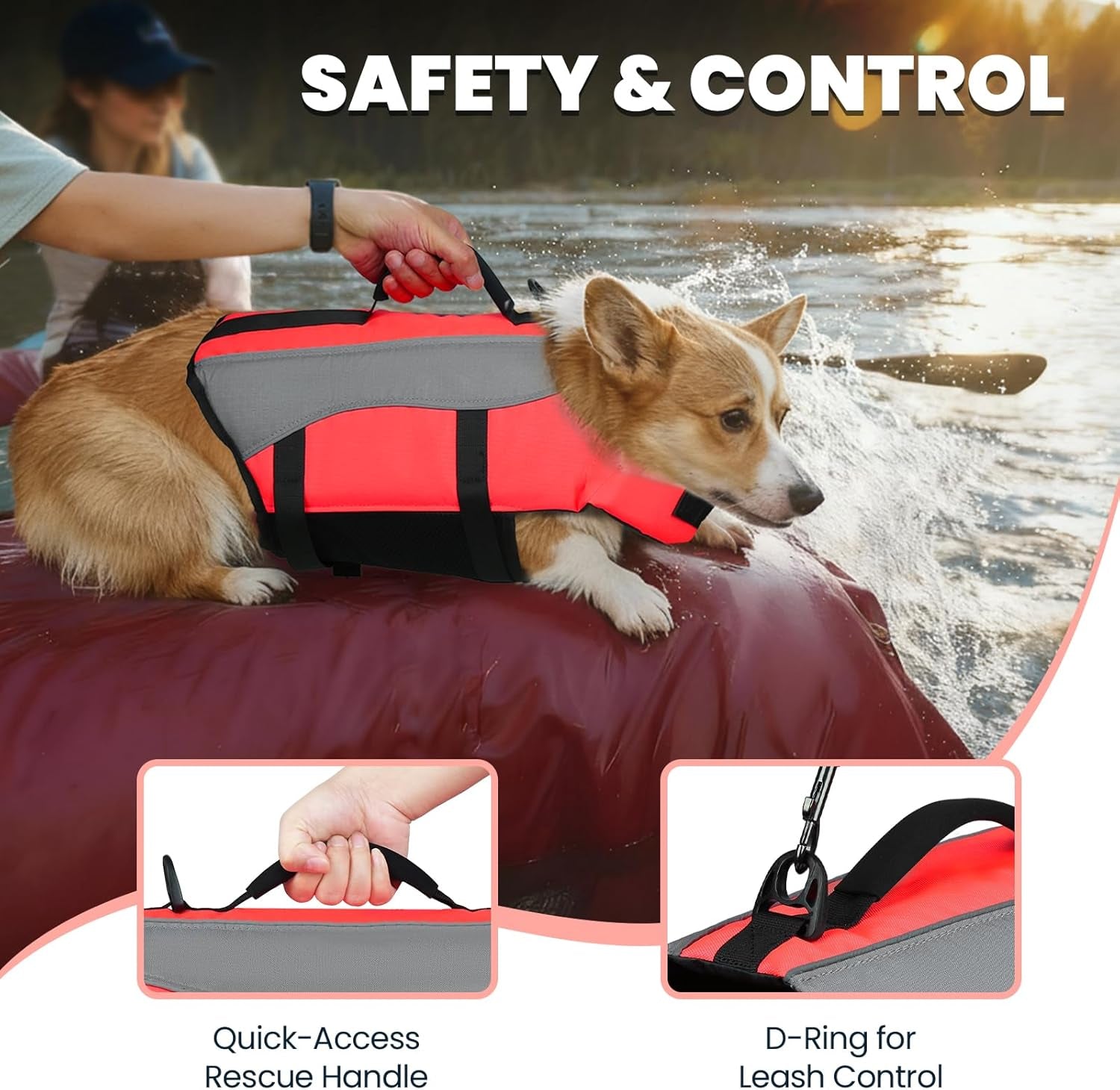 Dog Life Jacket with Removable Front Float, Life Vest with Reflective Trims & Extra Padding for Swimming & Boating, Bright Pink, S