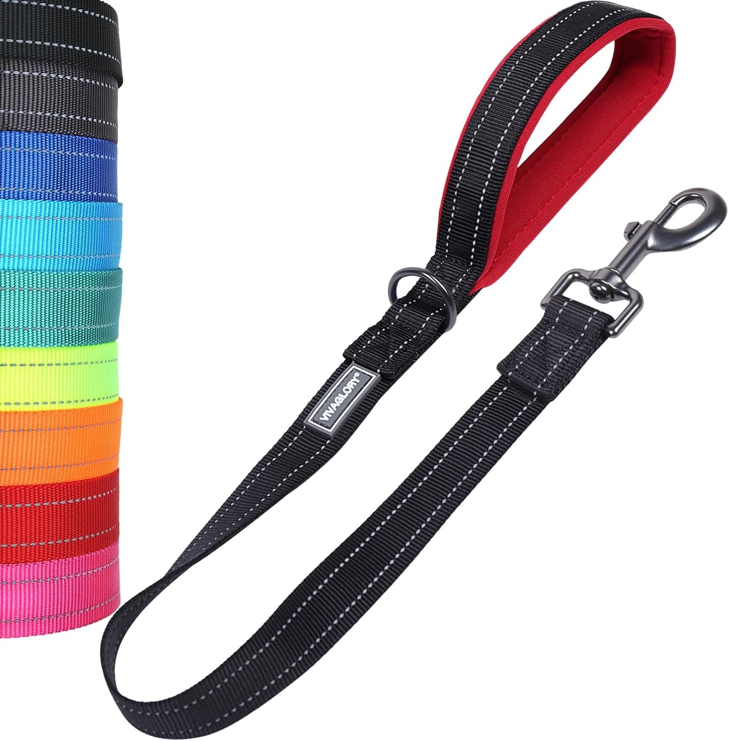 Short Dog Leash Closelyt Traffic Leash for Dog with Soft Padded Handle for Training & Walking, Padded Neoprene & Heavy Duty, 30Inch, Black/Red