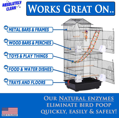 Amazing Bird Cage Cleaner and Deodorizer - Just Spray/Wipe - Safely & Easily Removes Bird Messes Quickly and Easily - USA Made - Fragrance Free (4X Concentrate - 16Oz Makes 64Oz)
