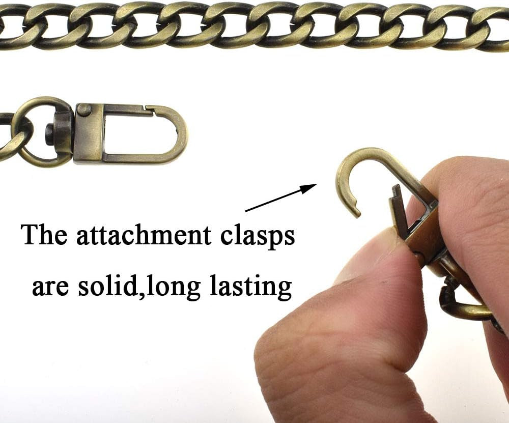 Purse Chain Strap 39.4 Inches Bronze for Shoulder Cross Body Sling Purse Handbag Clutch Replacement Comfortable Flat 0.4' Wide Enough 2.4Mm Extra Thick Metal 1 Pack