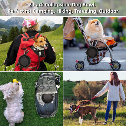 Large Collapsible Dog Bowls 2 Pack, 34Oz Foldable Dog Travel Bowl, Portable Pet Water Food Bowl with Clasp, Pet Cat Feeding Cup Dish for Traveling, Walking, Hiking (Black+Black)