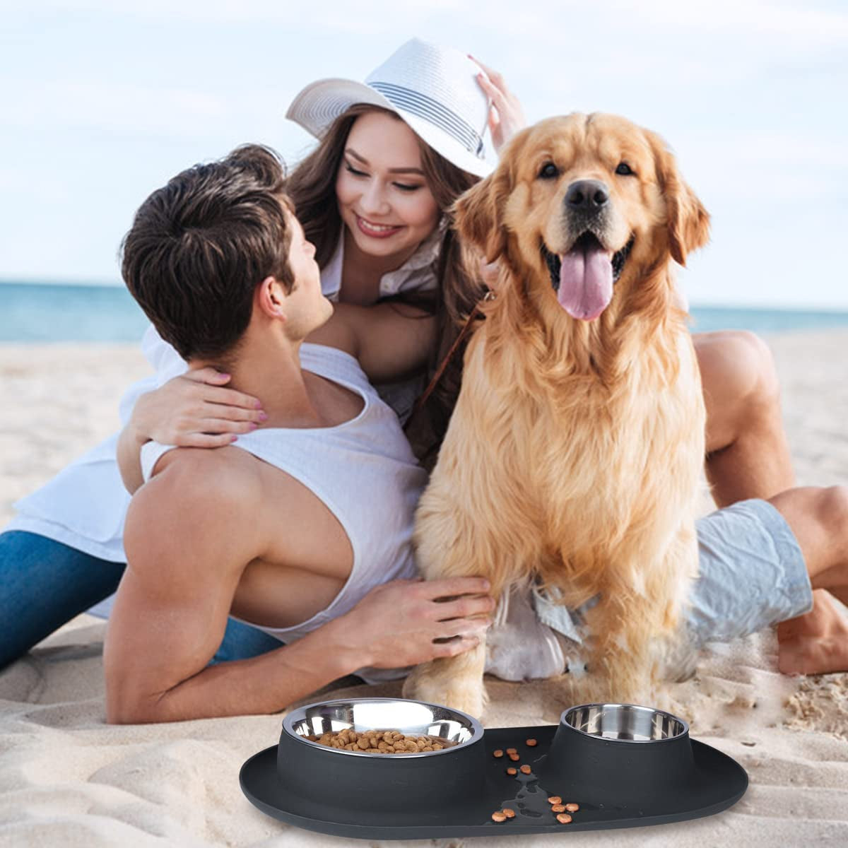 Double Dog Cat Bowls 2 Stainless Steel with No Spill Non-Skid Silicone Mat, Pet Food Water Feeder Bowl for Small Medium Large Dogs, Puppies, and Pets