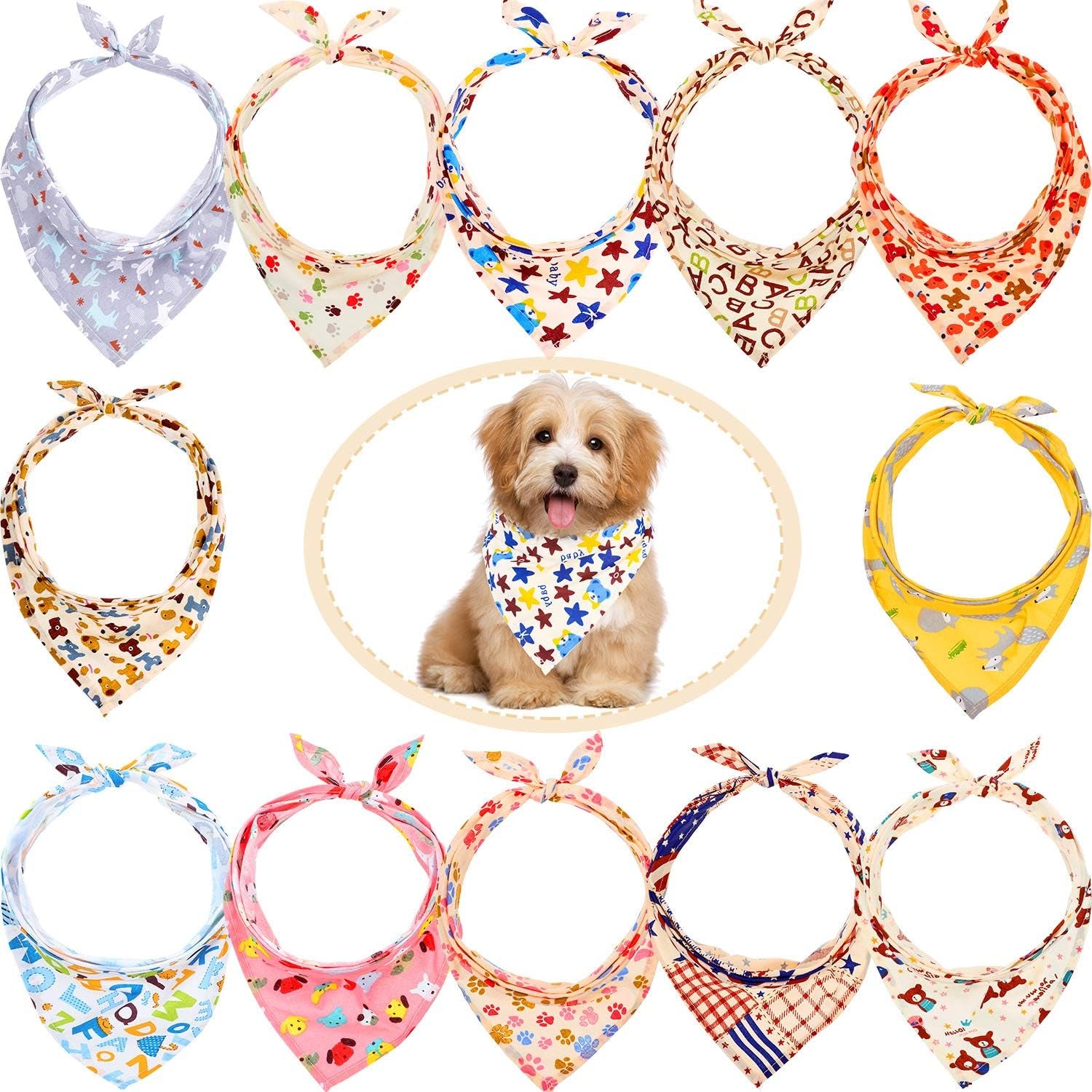 12 Piece Dog Bandanas Plaid Dog Scarf Pet Triangle Bibs Adjustable Accessories Bulk Kerchief Buffalo Plaid Bandanas Decor for Small or Medium Cat Dog Pet (Animal Letter)