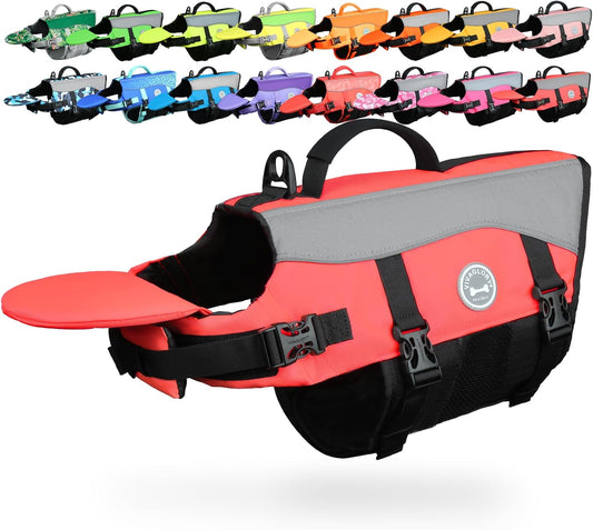 Dog Life Jacket with Removable Front Float, Life Vest with Reflective Trims & Extra Padding for Swimming & Boating, Bright Pink, S