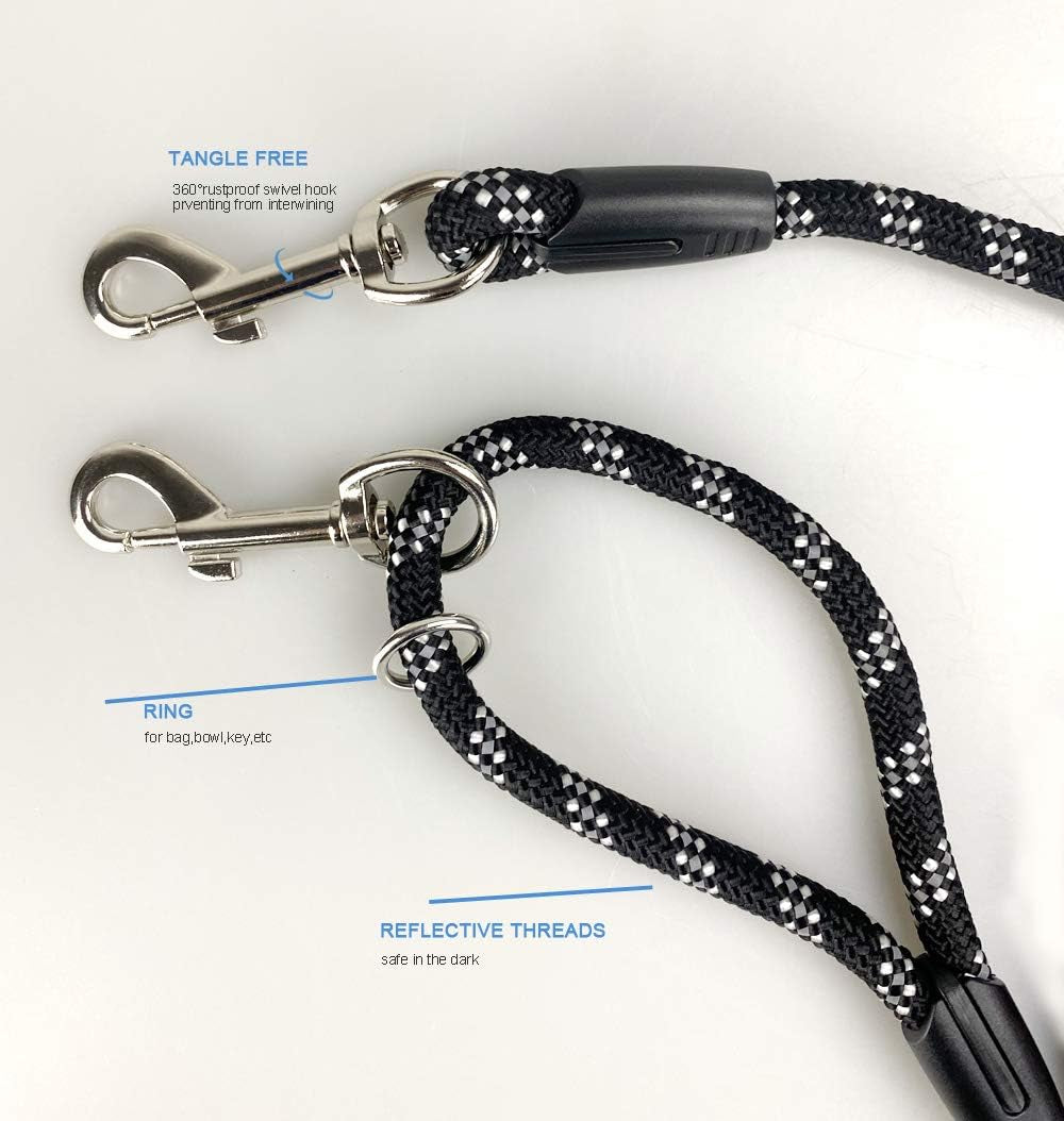 Long Rope Dog Leash for Dog Training 12FT 20FT 30FT 50FT, Reflective Threads Dog Leashes Tie-Out Check Cord Recall Training Agility Lead for Large Medium Small Dogs ( Black, 10Mm*12Ft)