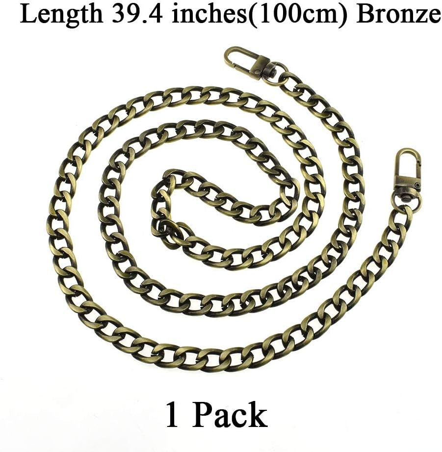 Purse Chain Strap 39.4 Inches Bronze for Shoulder Cross Body Sling Purse Handbag Clutch Replacement Comfortable Flat 0.4' Wide Enough 2.4Mm Extra Thick Metal 1 Pack