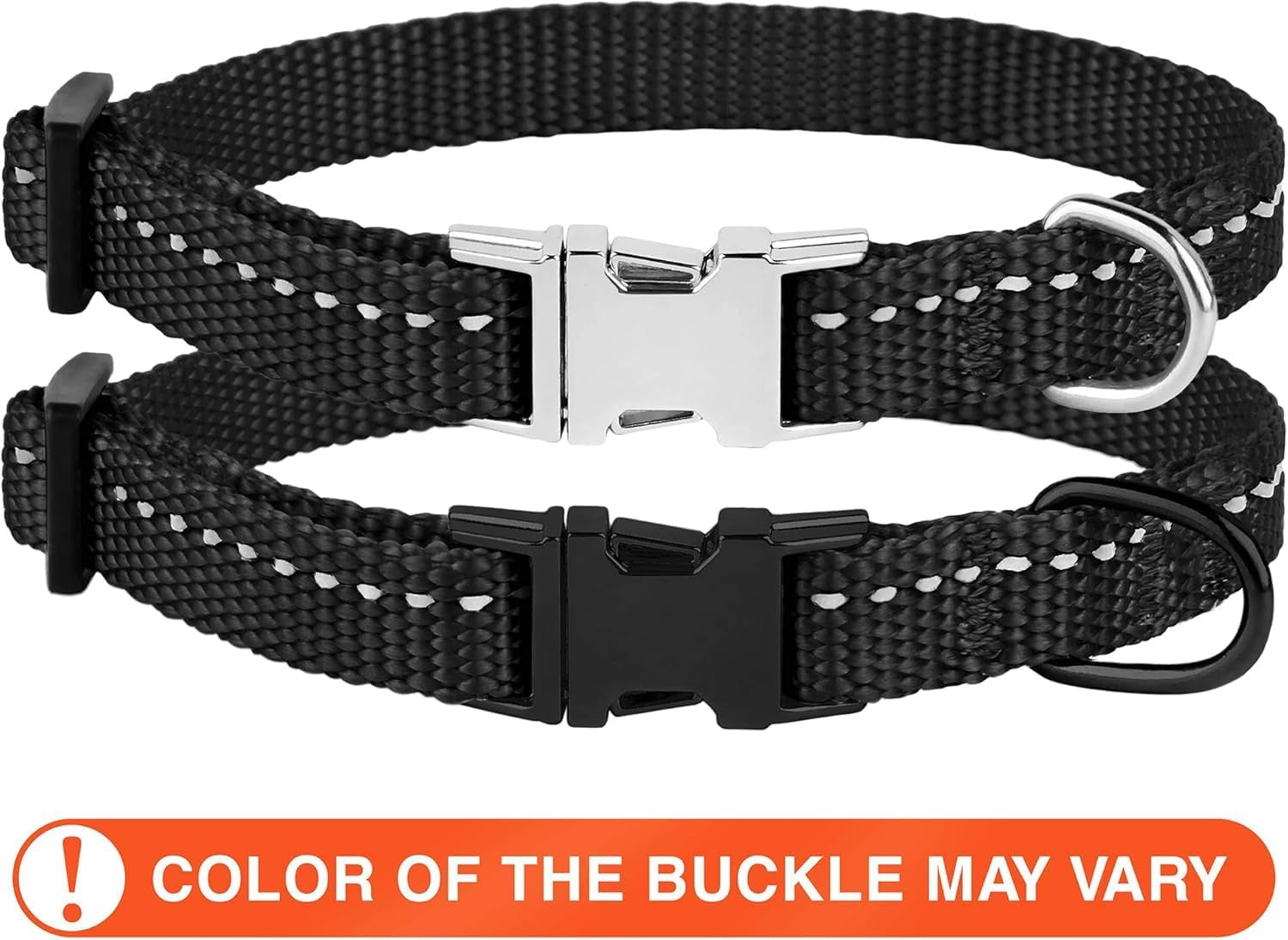 Reflective Dog Collar for a Small, Medium, Large Dog or Puppy with a Quick Release Buckle - Boy and Girl - Nylon Suitable for Swimming (7-11 Inch, Black)