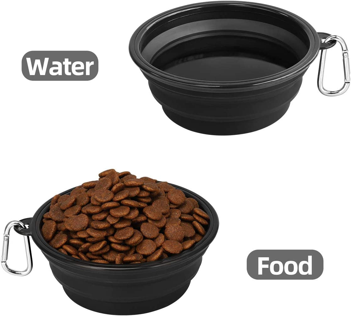 Large Collapsible Dog Bowls 2 Pack, 34Oz Foldable Dog Travel Bowl, Portable Pet Water Food Bowl with Clasp, Pet Cat Feeding Cup Dish for Traveling, Walking, Hiking (Black+Black)