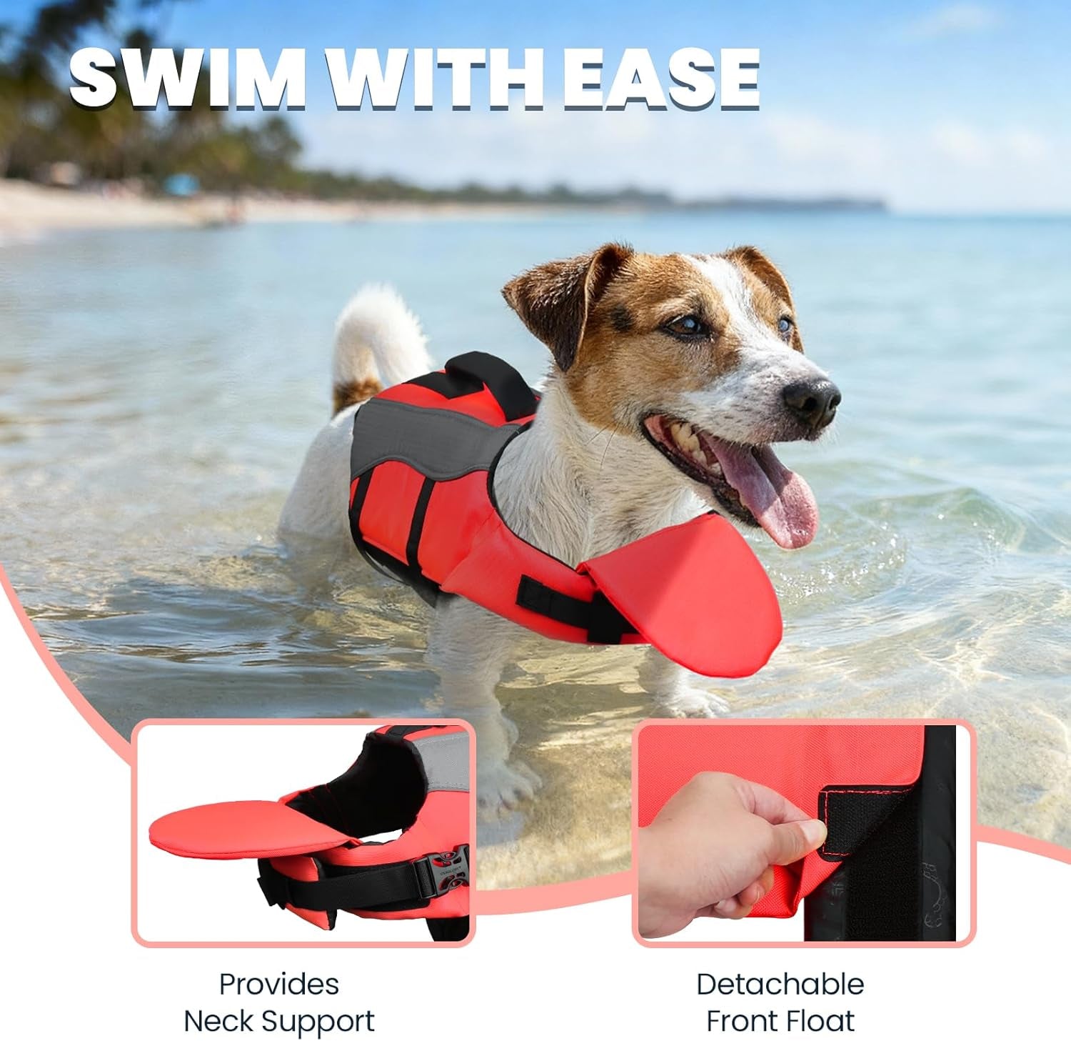 Dog Life Jacket with Removable Front Float, Life Vest with Reflective Trims & Extra Padding for Swimming & Boating, Bright Pink, S