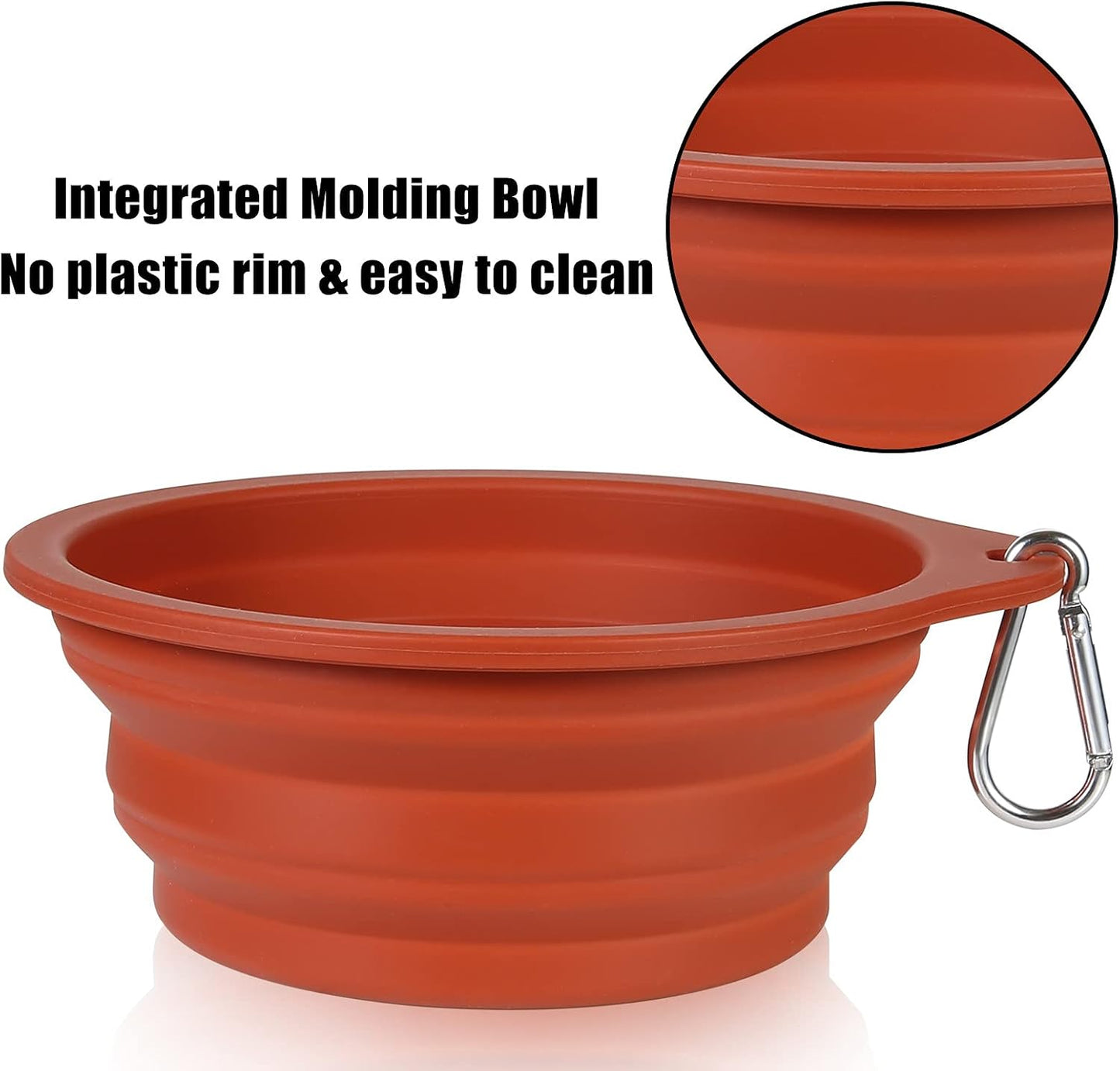 2Pack Collapsible Dog Bowl,Integrated Molding Travel Bowl No Plastic Rim Pet Feeding Bowls for Walking Traveling Outdoors,600Ml (Brown+Grey)