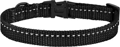 Reflective Dog Collar for a Small, Medium, Large Dog or Puppy with a Quick Release Buckle - Boy and Girl - Nylon Suitable for Swimming (7-11 Inch, Black)