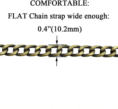 Purse Chain Strap 39.4 Inches Bronze for Shoulder Cross Body Sling Purse Handbag Clutch Replacement Comfortable Flat 0.4' Wide Enough 2.4Mm Extra Thick Metal 1 Pack