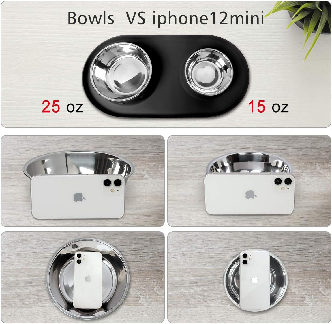 Double Dog Cat Bowls 2 Stainless Steel with No Spill Non-Skid Silicone Mat, Pet Food Water Feeder Bowl for Small Medium Large Dogs, Puppies, and Pets