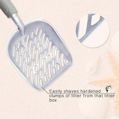 Cat Litter Scoop, Durable Metal Litter Scoop for Kitty, Sifter with Deep Shovel and Ergonomic Handle, Made of Heavy Duty Solid Aluminum, Jumbo Size, Grey