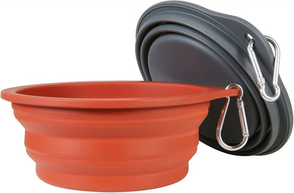 2Pack Collapsible Dog Bowl,Integrated Molding Travel Bowl No Plastic Rim Pet Feeding Bowls for Walking Traveling Outdoors,600Ml (Brown+Grey)