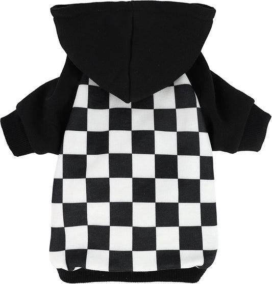 Checkered Plaid Dog Hoodie Lightweight Velvet Breathable Puppy Clothes Pet Sweatshirt Doggie Hooded Outfits Cat Apparel White Black Small