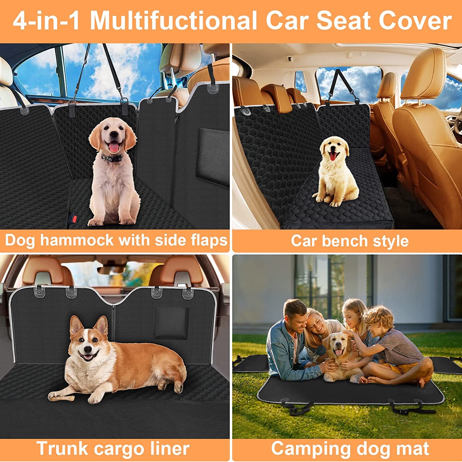 Dog Car Seat Cover for Back Seat, 2025 Upgraded 600D Heavy Duty Waterproof & Scratch-Resistant Dog Hammock for Car, Back Seat Pet Cover for Dogs with Sedan, Trucks and Suvs, Standard, Black