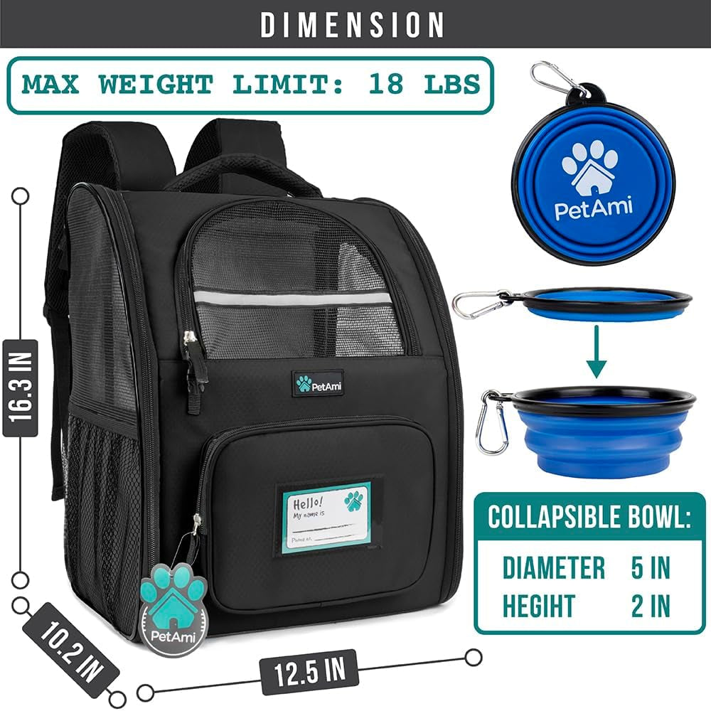 Dog Backpack Carrier for Small Large Cat, Pet, Puppy, Ventilated Pet Hiking Backpack Travel Bag, Airline Approved Cat Backpack Carrier, Camping Biking Dog Bag up to 18Lbs Pet, Black