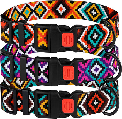 Nylon Dog Collar Aztec Geometric Pattern Ethnic Teal 10-13 Inch