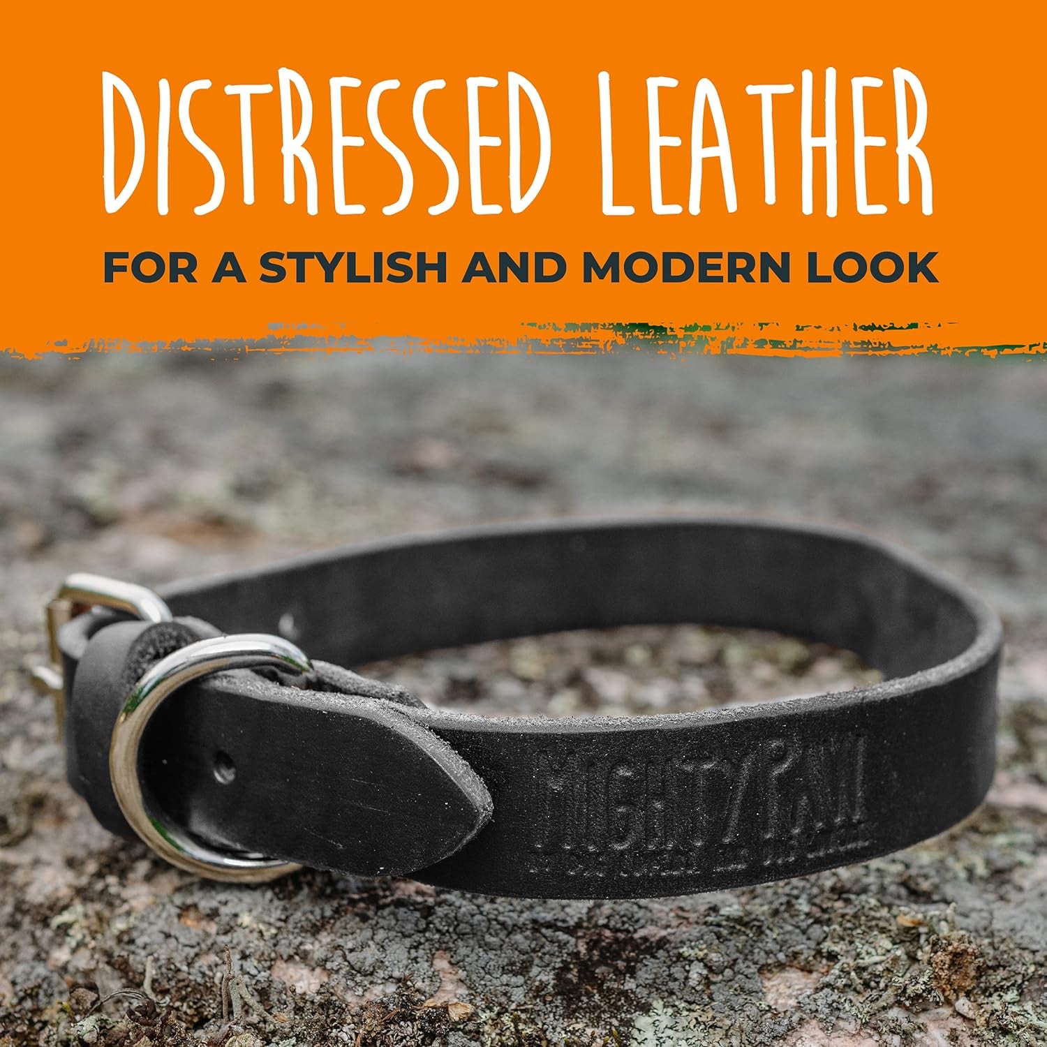 Leather Dog Collar - Genuine Distressed Leather - Strong Metal Buckle - Ultimate Comfort - Modern Style for All Dogs Breeds - Comfort Puppy Collar - (Medium - Black)