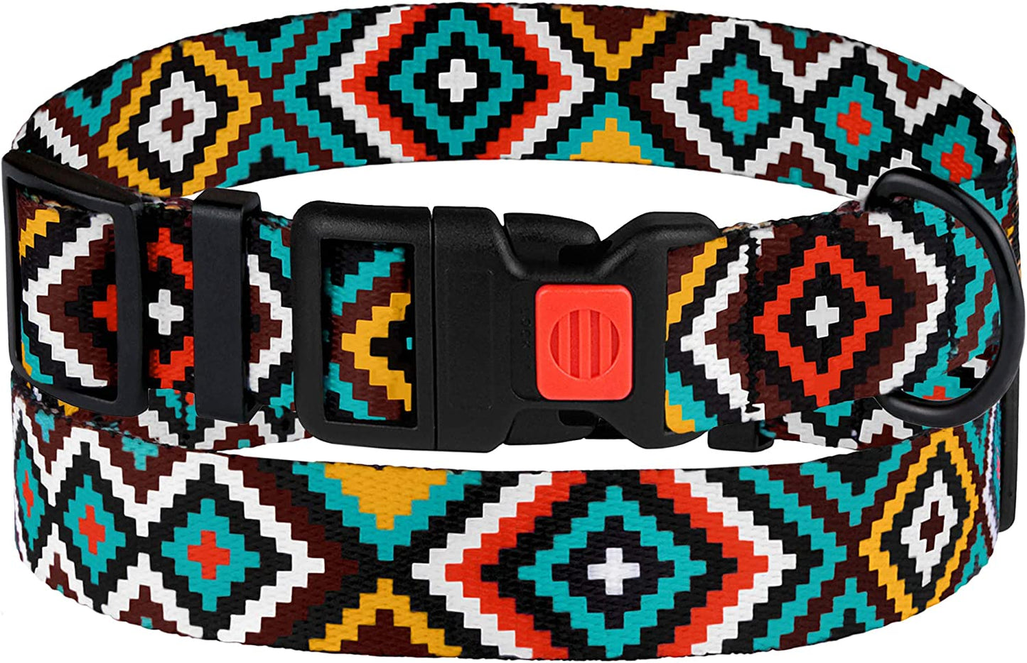 Nylon Dog Collar Aztec Geometric Pattern Ethnic Teal 10-13 Inch