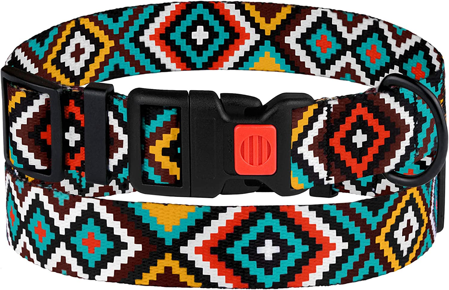 Nylon Dog Collar Aztec Geometric Pattern Ethnic Teal 10-13 Inch