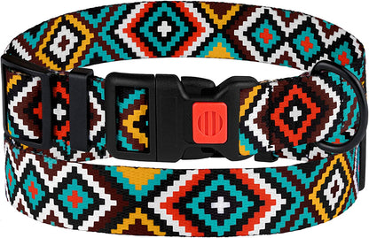 Nylon Dog Collar Aztec Geometric Pattern Ethnic Teal 10-13 Inch