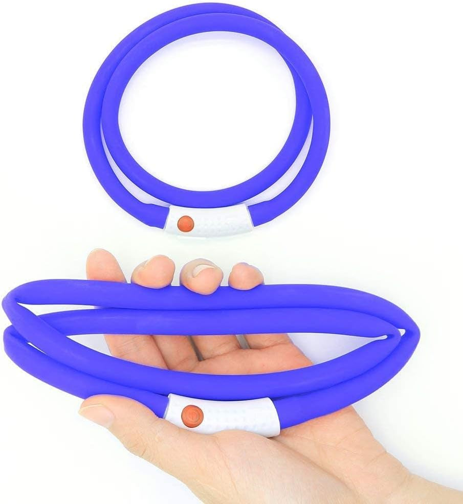 LED Dog Necklace Light, USB Rechargeable Light up Dog Collar, Flash LED Dog Collar for Your Dogs Camping (Blue-Silicone)